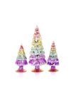 Cody Foster 4"-7" Tall Matte and Mirror Glass Christmas Village Tree Set of 3 Pastel Rainbow