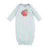 Mud Pie Kids Pink Crochet Rose Flowers on Blue Stripe Baby Girls Infant Gown