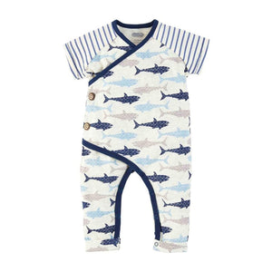 Mud Pie Kids Baby Boys Shark Print 1 Pc Kimono Short Sleeve Sleeper Set