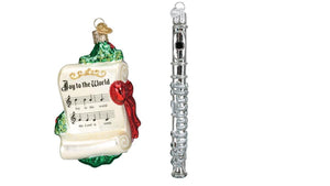 Sheet Music and Flute Musician Glass Christmas Carol Ornament Set