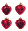 Mercury Textured Colored Glass Heart Ornaments Set- Red Color