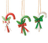 Rustic Candy Canes with Bow and Holly Christmas Ornament Set of 3 Distressed Paint