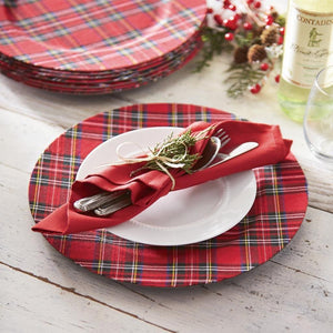Royal Stewart Red Plaid Fabric Christmas Dinner Plate Charger Set of 4