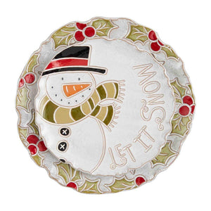 Mud Pie Home LET IT SNOW Holly and Snowman Christmas Platter Serving Set