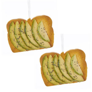 Green Avocado Toast 4.5" Faux Food Christmas Ornament Set of 2