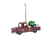 Santa's Farmhouse Ride Red Pickup Truck with Christmas Balls Ornament