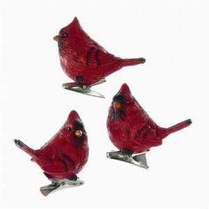 2.5 " Red Winter Cardinal Bird Clip-On Christmas Ornament Set of 3