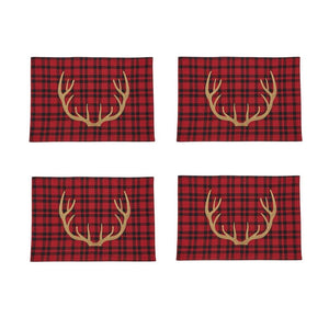 Lodge Holiday Collection Red and Black Buffalo Check with Gold Stag Table Decor