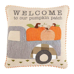 Mud Pie Home WELCOME Pickup Truck w Pumpkins Square 18" Pillow