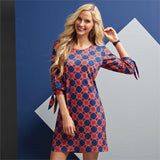 Mud Pie Anderson Dress Navy and Red Chain Link Print, Sz Small