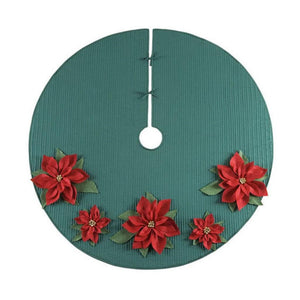 54" Poinsettia Green Felt Merry Christmas Tree Skirt Holiday Home Decor