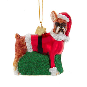 Noble Gems Glass Boxer Dog Christmas Ornament with Santa Hat Suit 3.25" Tall