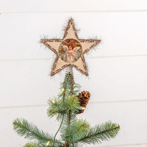 Ragon House 7" Retro Angel Print with Tinsel Edging Christmas Tree Star Shape Topper