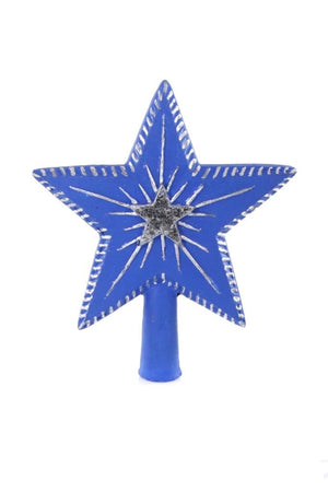 Cody Foster 8.25" Carved Double Star Periwinkle Blue and Silver Christmas Tree Star Topper