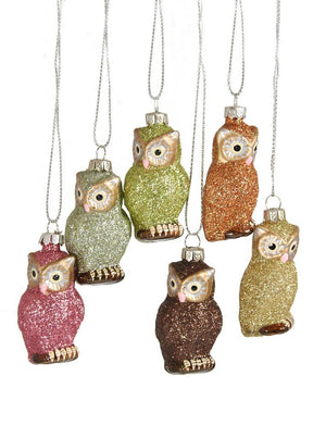 Glittery Barn Owl Woodland Christmas Ornament Set of 6 Colors