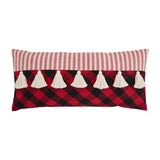 Red Black Buffalo Check With Ticking and Tassels Lumbar Pillow