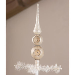 Winter White Mercury Glass Indent Finial Christmas Tree Topper