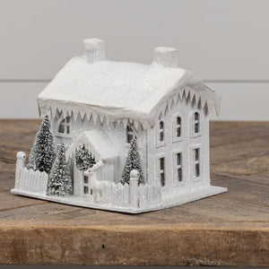 Ragon House 5.25"  White Snow Covered Lighted Manor Cottage Christmas Village House