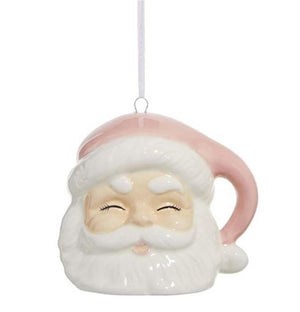 RAZ 3.5" Pale Pink Retro Winking Santa Mug Christmas Ornament