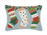 Nordic Alpine Festive Christmas Stocking Blue Hooked Wool Decor Pillow 12" x 16"