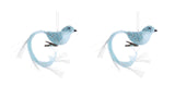 6" Light Blue Silver Bird with Long Tail Clip-On Ornament Set of 2