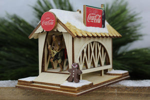 Ginger Cottages Coca-Cola Covered Bridge Wood Christmas Village Mantel