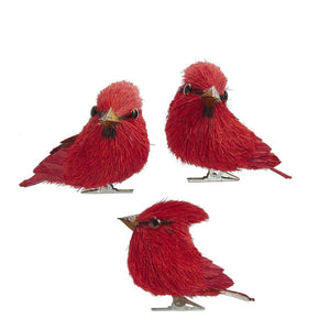 Red Cardinal Sisal Bird 3" Christmas Ornaments Set of 3