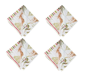 Reindeer Tracks Christmas Print Reversible Cloth Napkin Set of 4