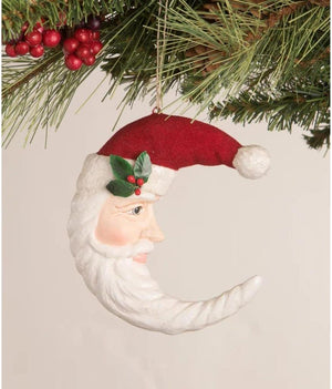 Bethany Lowe Traditional Santa with Red Hat Moon Shape Christmas Ornament