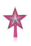 Cody Foster 5 Point Starburst 8.25" Magenta Pink and Silver Christmas Tree Topper