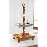 Mud Pie Home Circa Collection Wood Metal Tiered Serving Platter Server Plate