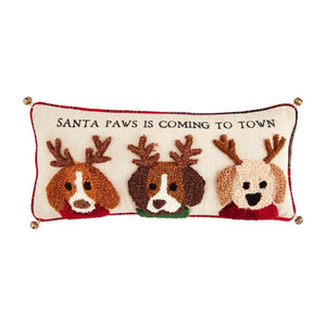 Mud Pie Home SANTA PAWS Dog Trio Tuft Wool Christmas Pillow 18" x 8"