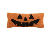 Jack-O-Lantern Pumpkin Face 12" x 5" Halloween Hooked Wool Pillow