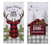 Buffalo Check Lodge Stag Deer Head Christmas Kitchen Towel Set of 2