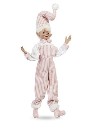 RAZ 16" Pixie Elf with Candy Cane Striped Overalls Christmas Figure