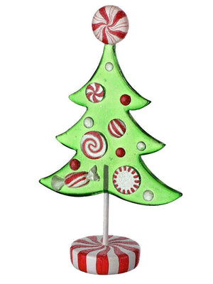10" Green Hard Candy Peppermint Christmas Village Tree