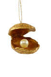 Gold Oyster with Pearl Ocean Beach Textured 3.25" Christmas Ornament
