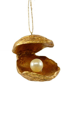 Gold Oyster with Pearl Ocean Beach Textured 3.25" Christmas Ornament