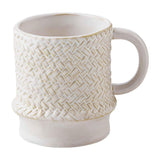 Mud Pie Home 12 OZ Farmhouse Whitewashed Glaze Basketweave Design Stoneware Mug