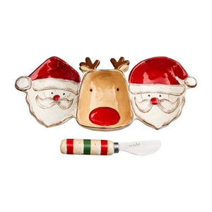Farmhouse Christmas Santa Reindeer Triple Divided Dish Spreader Set