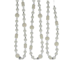 Kurt Adler White Pearl Silver Christmas Tree 6' Garland Beads