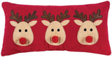 Red Christmas Reindeer Games Applique Deer Pillow 10" x 20" Long
