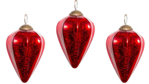 4" Mercury Colored Crackle Glass Teardrop Christmas Ornament Set of 3