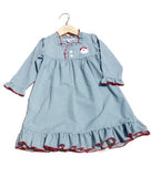 Santa Embroidered Green Gingham Checked Christmas Girls Nightgown