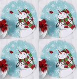 Smiling Snowman with Cardinal Blue Snowy Day Round Placemat Set of 4