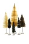 Ombre Hue Christmas Village Bottle Brush Trees Set of 6 Natural Colors