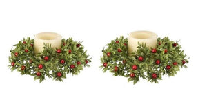 Green Red Glitter Tealeaf Berry 9" Candle Ring