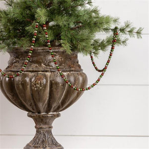 Ragon House 9 Ft Retro Style Aged Red Green Silver Christmas Tree Garland Beads