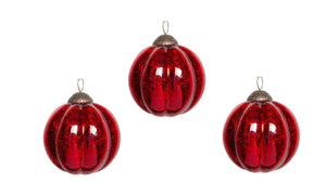 4" Mercury Colored Crackle Glass Melon Shape Ball Christmas Ornament Set of 3
