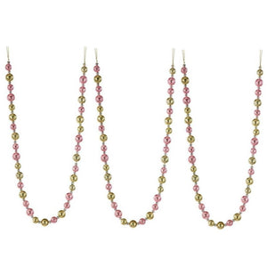 Regency 48" Pink and Gold Glitter Round Bead Christmas Tree Garland Set of 3 Pink